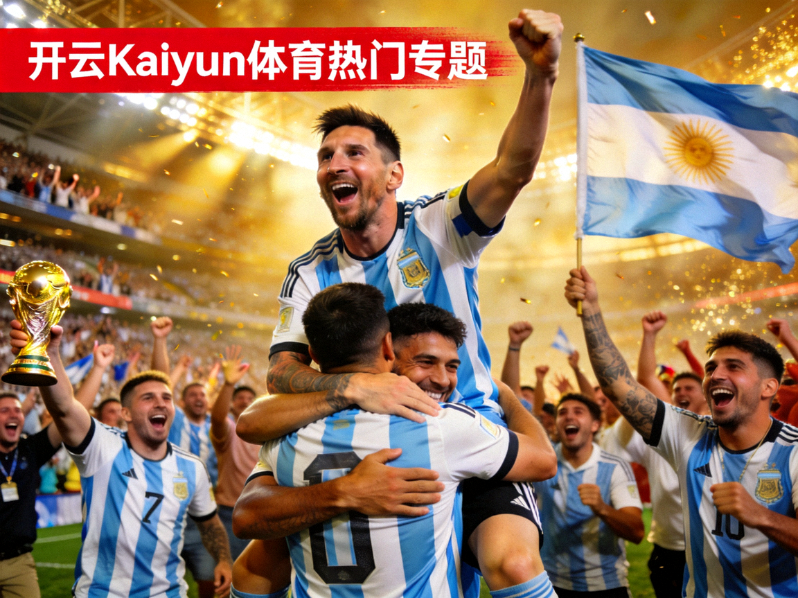 阿根廷国家足球队球员庆祝夺冠，蓝白条纹球衣，开云Kaiyun体育热门专题